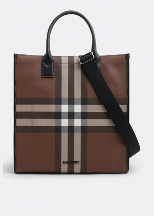 Check E-canvas and leather tote bag